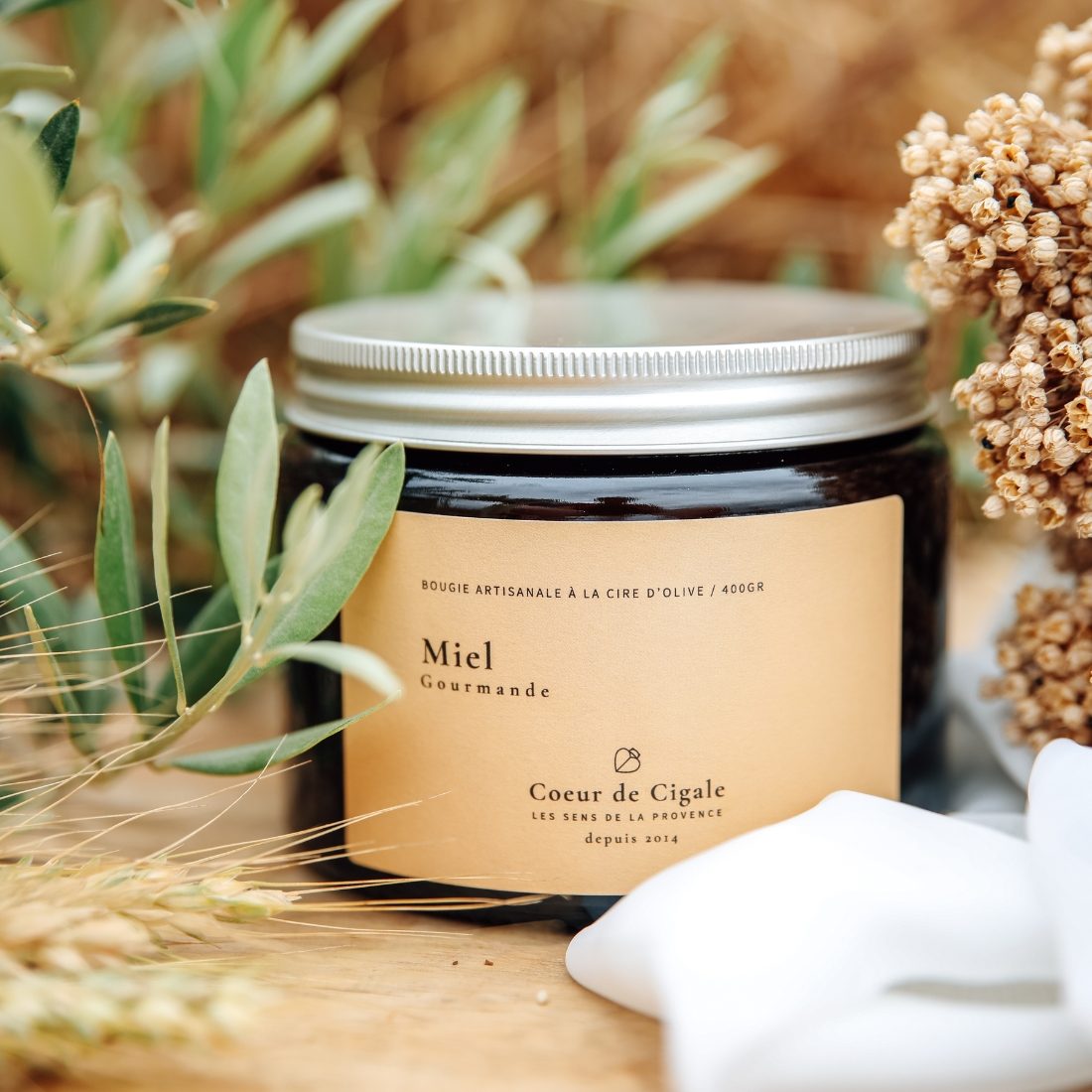 Grande bougie parfumée Miel. Bougie végétale à la cire d'olive.