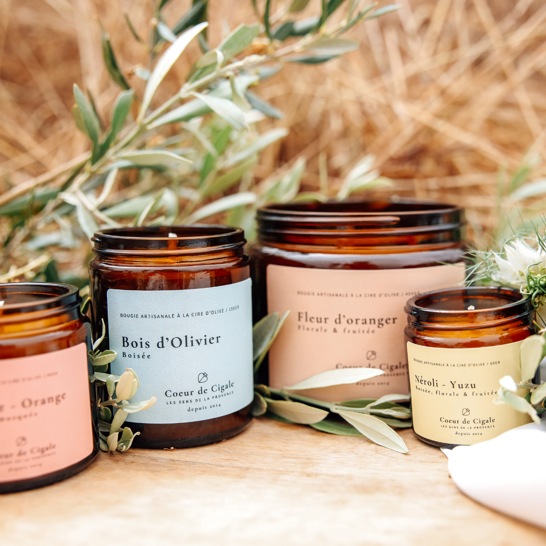 Bougies parfumées artisanales fabriquées en Provence. Cœur de Cigale.