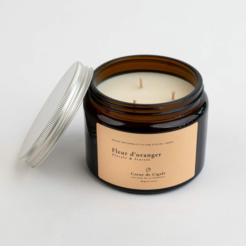 Bougie végétale parfumée Fleur d'oranger. Senteur florale.