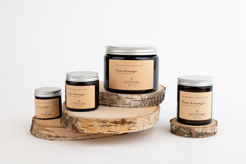 Bougies parfumées fragrance fleur d'oranger. Cire d'olive