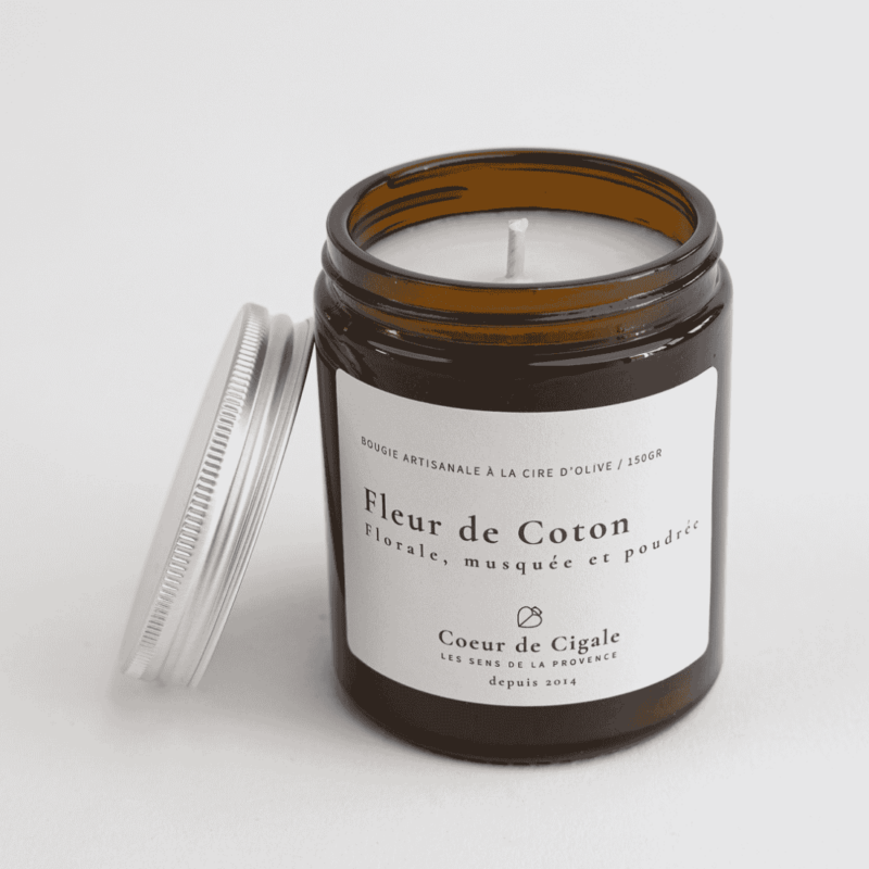 Bougie végétale et artisanale, parfumée Fleur de Coton