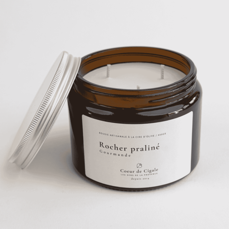 Bougie Rocher Praliné, cire végétale d'olive