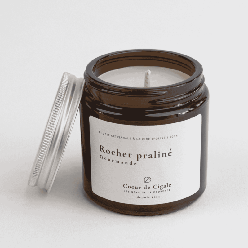 Bougie rocher praliné, coulée à la main en Provence