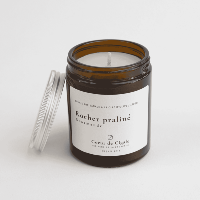 Bougie gourmande, rocher praliné. Création artisanale en Provence