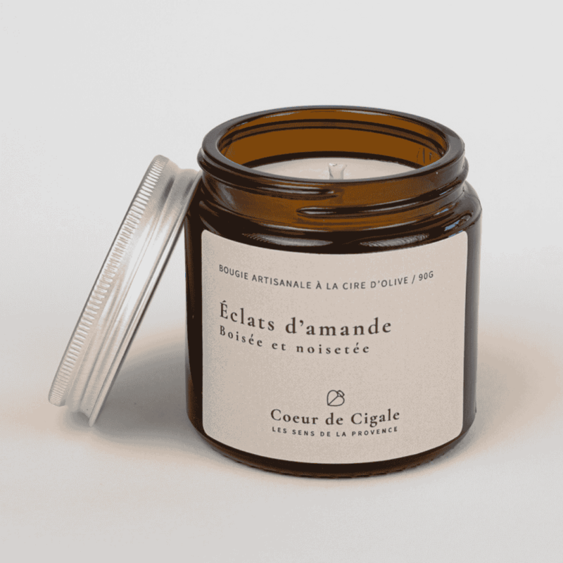 Bougie parfumée amande, pot de 90 gr. Fait-main en Provence. Bougie artisanale à la cire d'olive