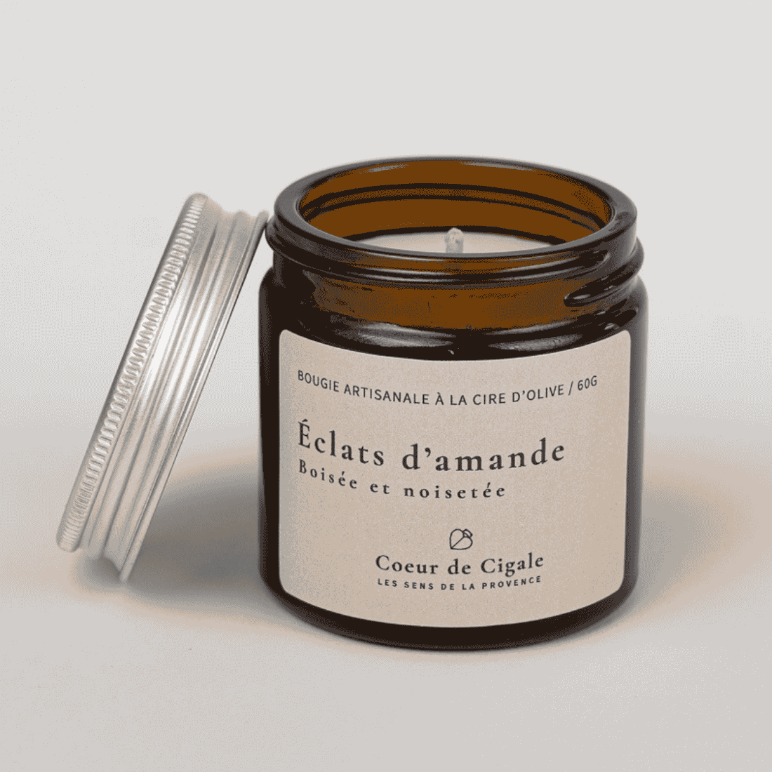 Bougie parfumée amande, pot de 60 gr. Bougie artisanale à la cire d'olive