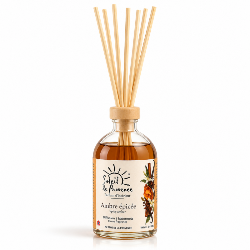 Parfum d'intérieur Soleil de Provence - diffusion à bâtonnets - Ambre épicée